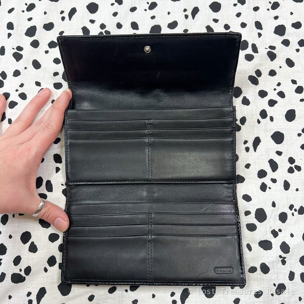 Coach | Soho Signature Jacquard Canvas Leather Pleated Black Designer Wallet - Picture 4 of 7